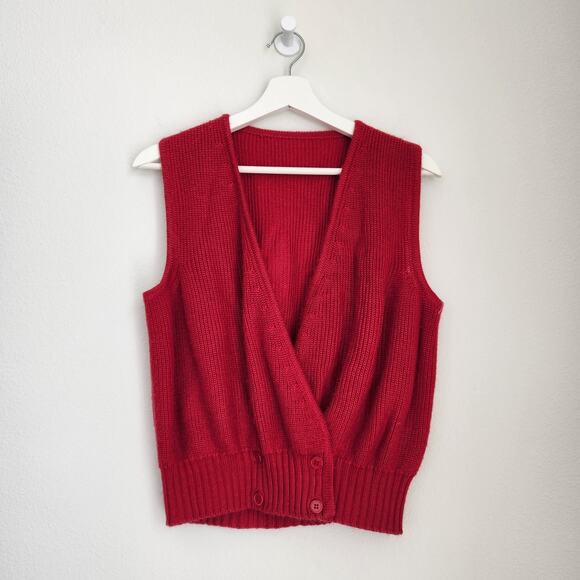 Vintage Red V-Neckline Sleeveless Knit Wrap Top M - Picture 2 of 9